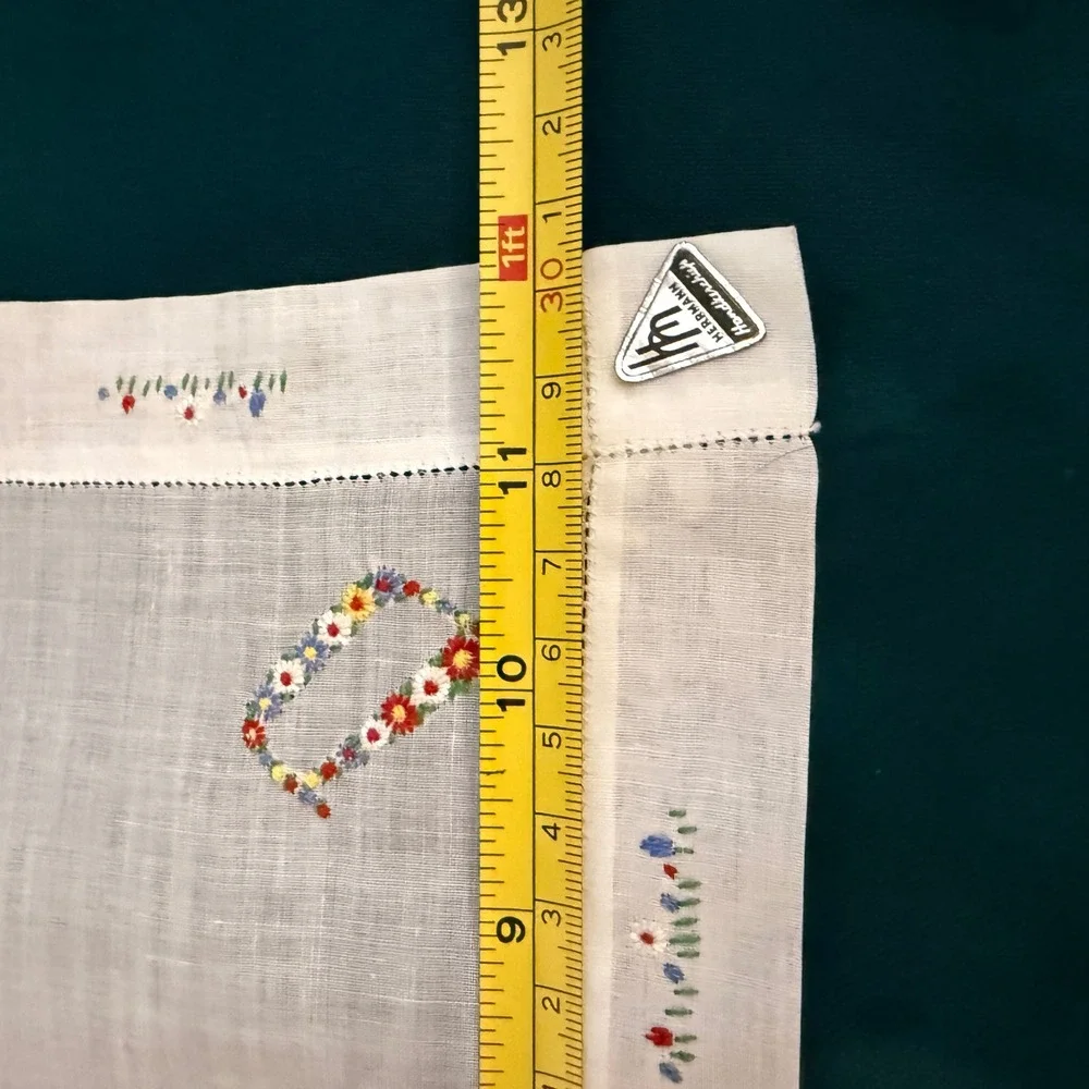 Vintage Herrmann‎ Handkerchiefs Embroidered Floral Monogram White Linen Set of 4